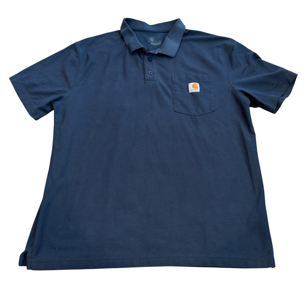 CARHARTT Mens Polo Shirt Large‎ Navy Blue Pocket Workwear Utility Gorpcore